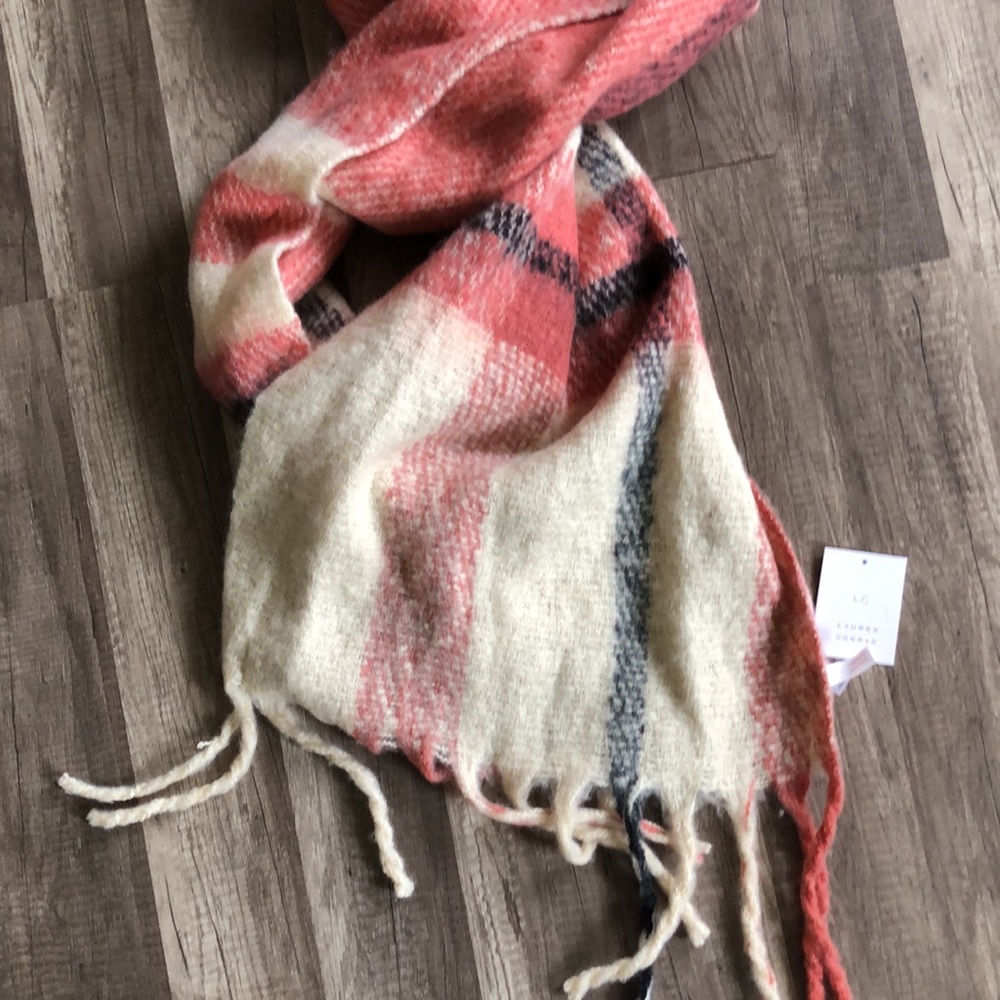 LC Lauren Conrad Oblong Blanket Scarf Pink Neutral New - Picture 3 of 6